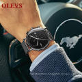 OLEVS Luxury Brand Men Mesh Steel WristWatch Fashion Casual Quartz Watch For Men Date Dial Power Reserve Sport Clock  Men